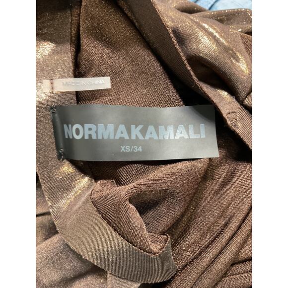 Norma Kamali Brown Drop Off Shoulder Side Drape Hi Lo Gown Size XS - Picture 4 of 5